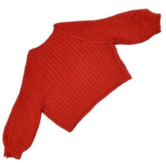 Free People Sweater Womens Small Red Carter Knit Pullover Sweatshirt Cropped - Picture 4 of 7